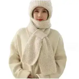 Winter Protection Windproof Cap with Scarf (Off white colour)